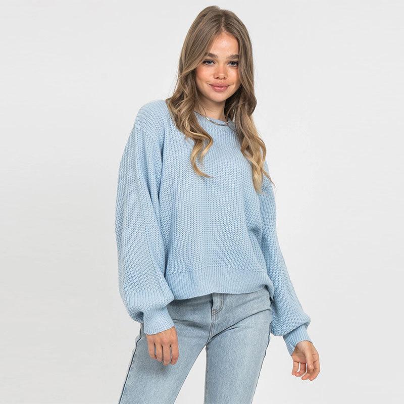 European and American loose knitted sweater top autumn and winter crew neck pullover, women's clothing
