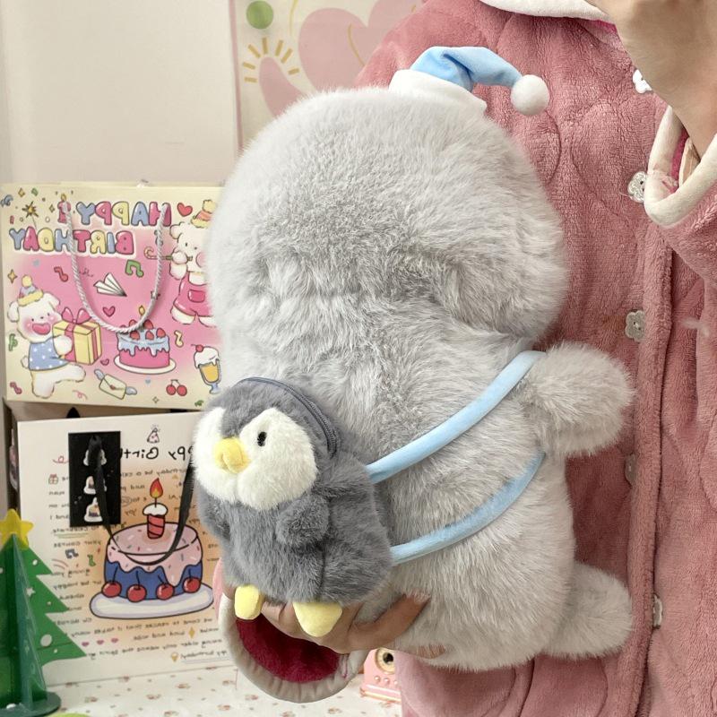 Adorable Sea Lion Plush Backpack - Cartoon Doll Sleeping Pillow for Kids and Girls