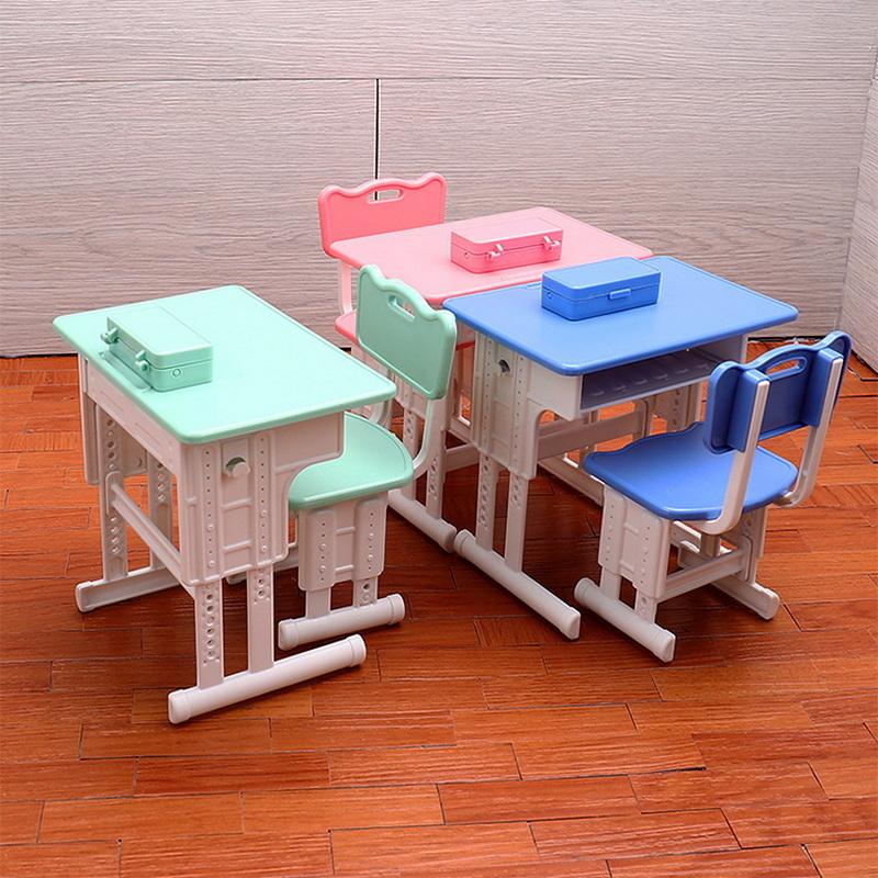 Dollhouse Mini Classroom Desk Chair Simulated Stationery Pencil Case Set Model For Doll House Furniture Decoration Accessories