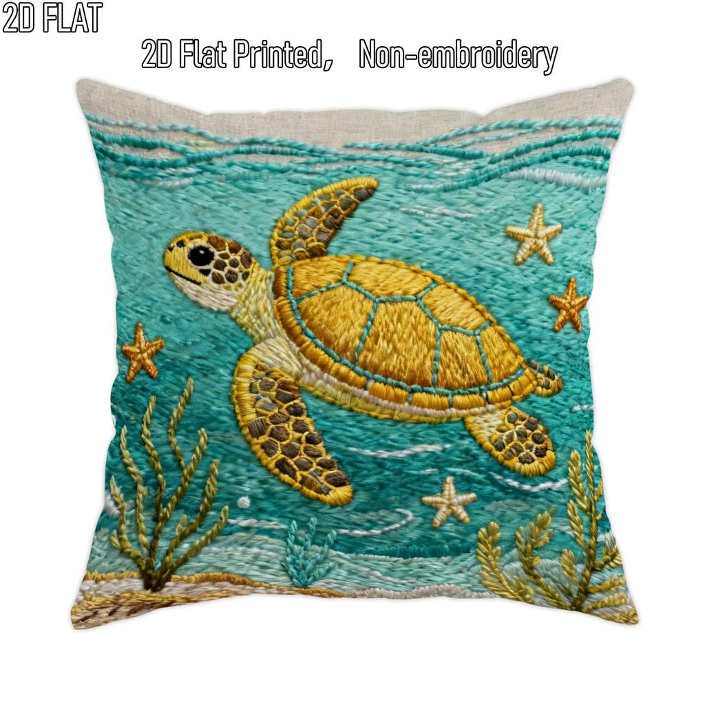 2D Flat 1pc Summer Ocean Turtle Throw Pillow Covers Teal Yellow Cosy Decorative Pillowcases One Sided