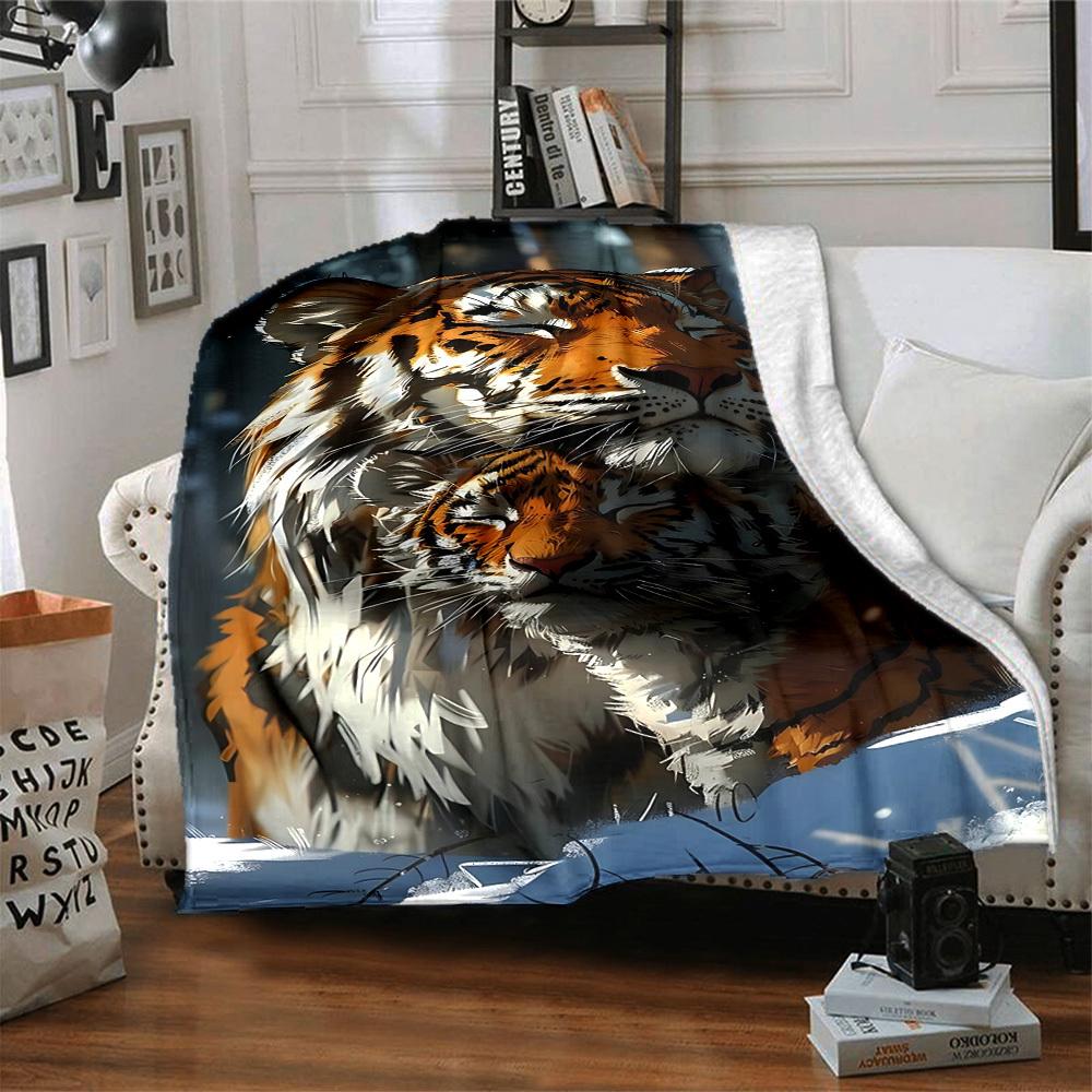 1pc Tiger Print Blanket Lightweight Flannel Blanket Throw Blanket For Sofa, Bed, Travel, Camping, Livingroom, Couch, Chair, And Bed Yy2509026163
