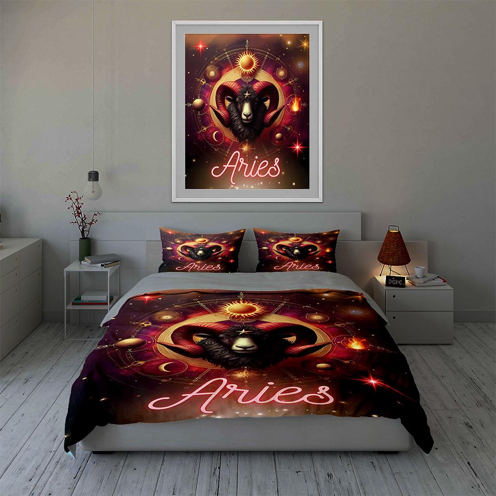 Zodiac Ram Design. Bedding, Duvet Cover Sets, Duvet Covers, Pillowcases, Birthday Gifts (1 * Duvet Cover 2 * Pillowcases, Without Duvet Insert)