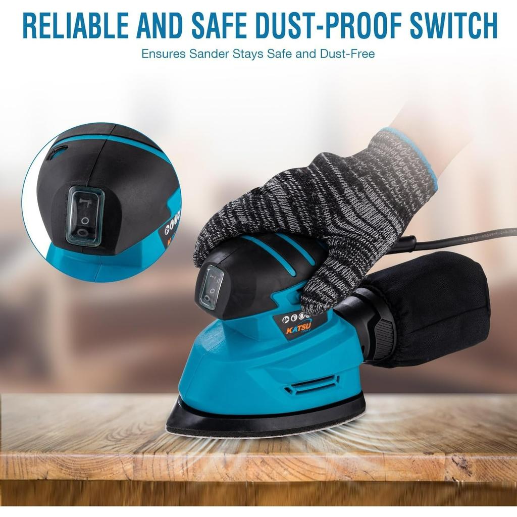 Electric Detail Sander 130W – Mouse Palm Sander for Wood, Furniture & DIY Sanding with Dust Collection and 10 Sanding Pads (Budget), Model 100182