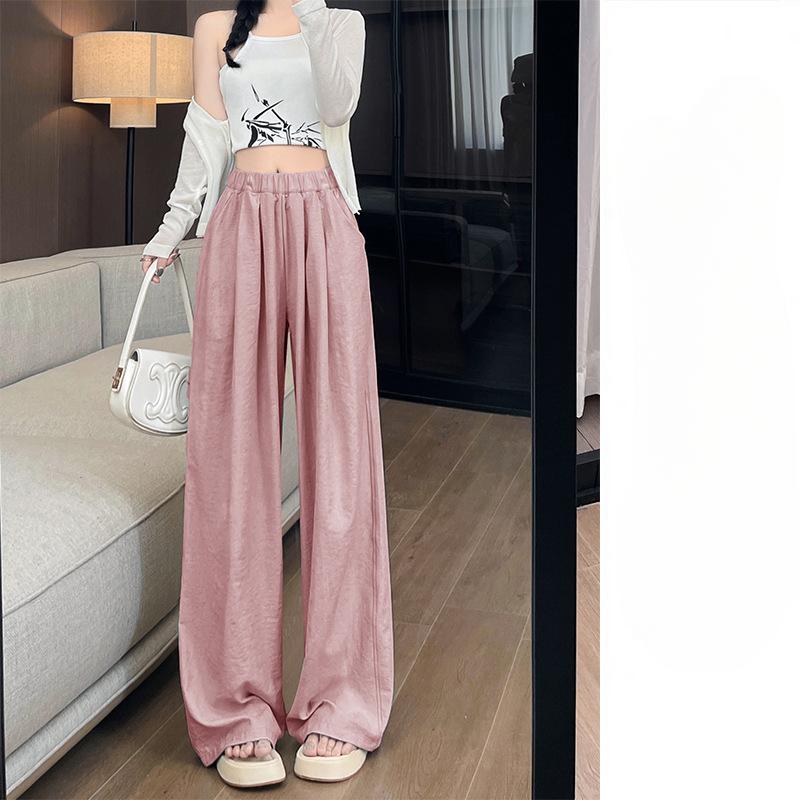 

Легкие брюки женские летние женские брюки новый стиль драпированные ленивые широкие брюки прямая женская одежда M