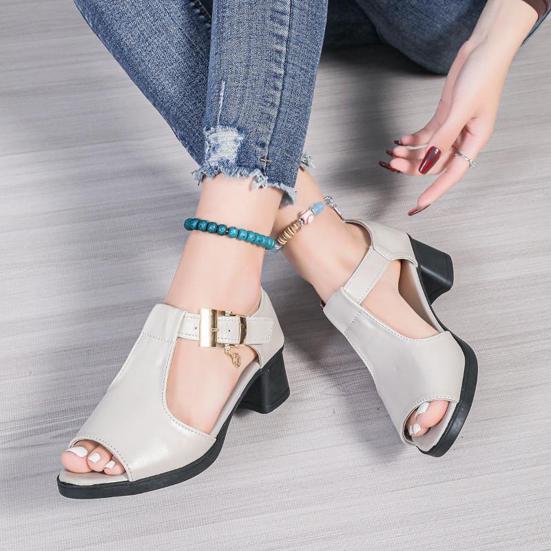 Fashion Ladies Shoes 2025 Brand Peep Toe Women's Sandals Fashion Buckle Strap Office and Career Summer Sweet Plus Size Heeled Sandals