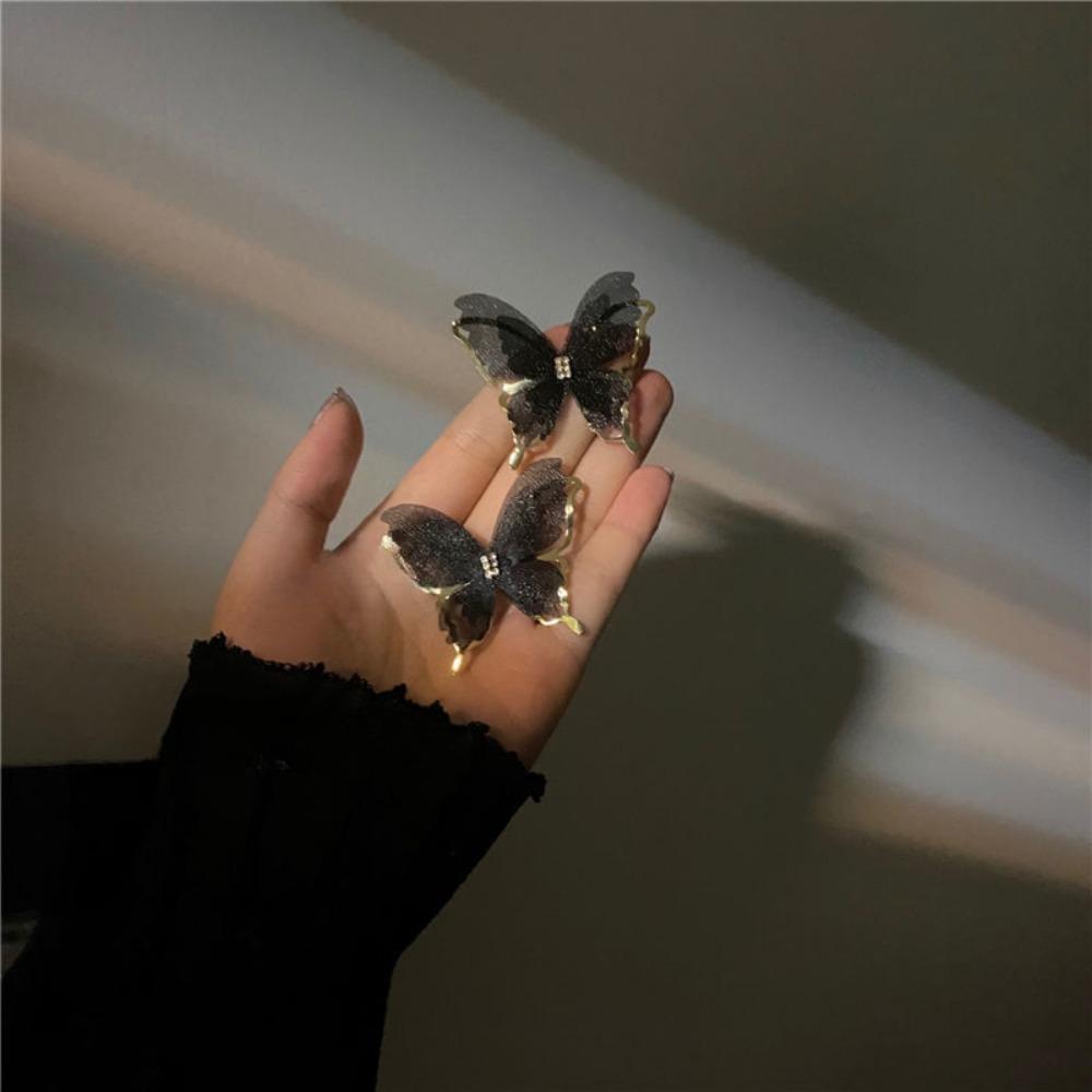 

Серьги-бабочки из металлической сетки, супер-фея, дизайн для девочек, серьги-клипсы чёрный