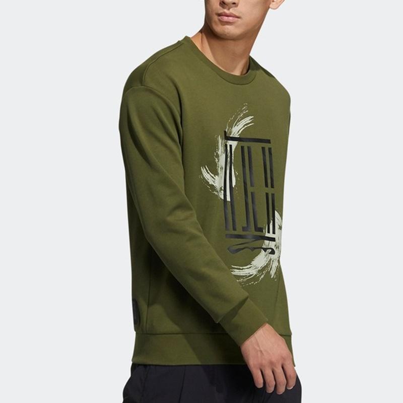 adidas Wj Swt Logo Printing Sports Round Neck Pullover Green Men's GP0919