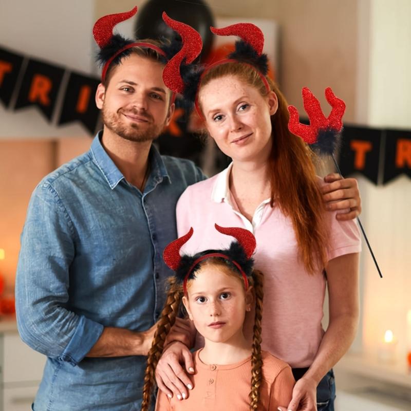 Teufel Cosplay Stirnband Teufelsstab für Jungen Mädchen Erwachsene Cosplay Party Halloween, Teufel Verkleidungszubehör für Karnevals