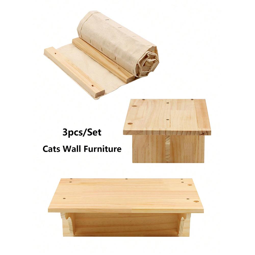 Cat Wall Climbing Shelves Wall-Mounted Furniture Set 2 Shelves with 1 Bridge Ladder for Indoor Cats Tree Tower Bed Accessories