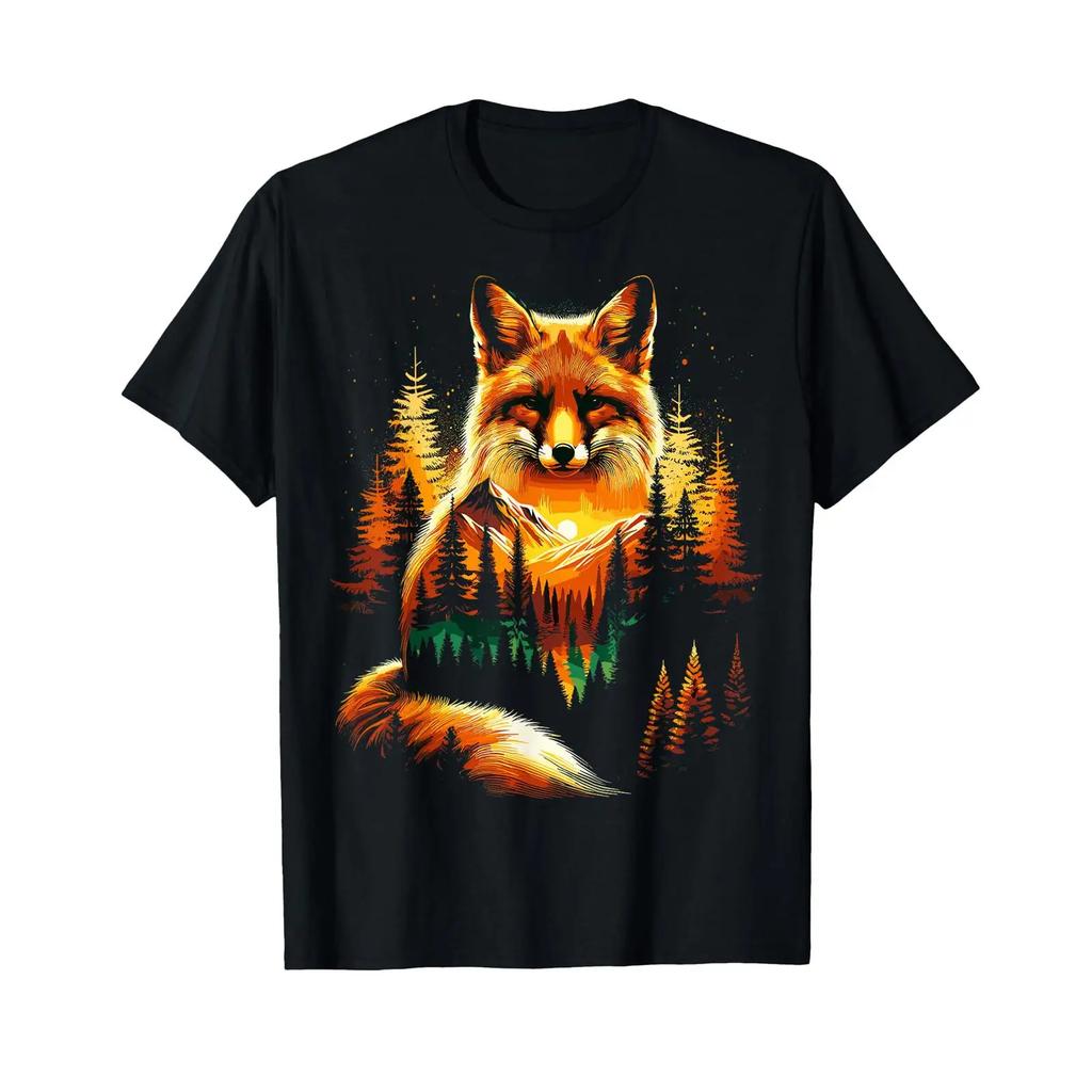Fox Forest Nature Lover Mountains Hiking Camping T Shirt Vintage Unisex Stylish Versatile Comfortable