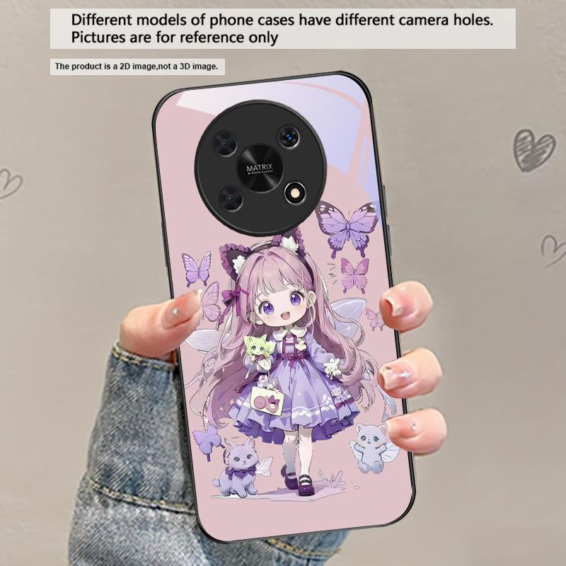 

Q-version Blue Butterfly For Honor X5 Plus X30 X9c Smart X5b X9a X30 Max X50i 30 Pro 50 Pro 70 90Smart 200 Lite Glass Phone Case Honor 50 Pro