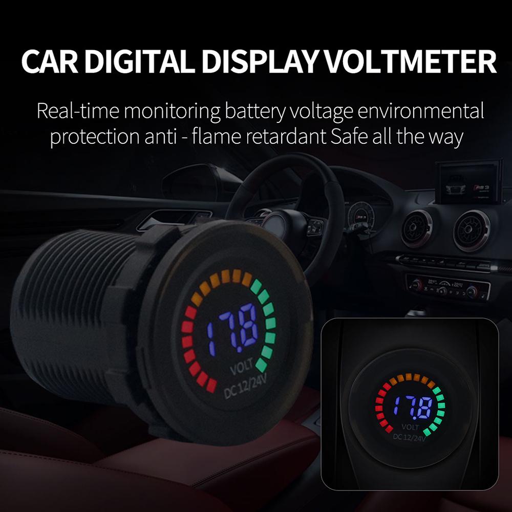 New 12 24V Color LED DC Digital Display Voltmeter with Low Pressure Buzzer Alarm Waterproof Tester Volt Gauge for Car