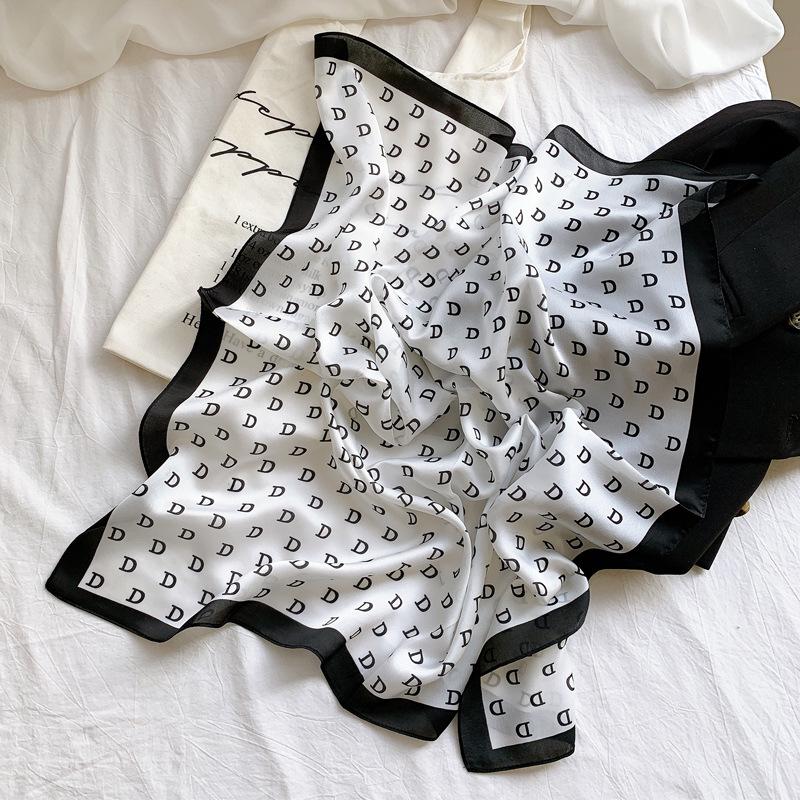 New Korean Style Silk Fashion Neck Scarf - Spring/Summer Thin Faux Silk Printed Scarf for Women.