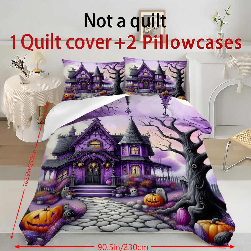 Halloween Three-piece Bedding Set Quilt Cover Pillowcase Brushed Fabric Thickened