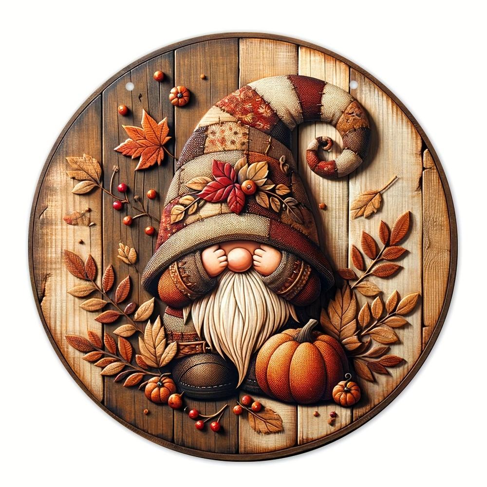 

Thanksgiving Gnome Autumn Wreath Decor Vintage Pumpkin Sign, 7.9-inch Manufactured Wood Yard Sign, Multipurpose Wall Hanging