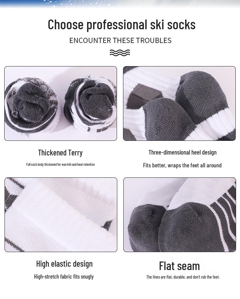 Unisex Thermal Ski Socks: Thick, Warm, Terry-Fabric, Long Fit for Cold-Weather Sports