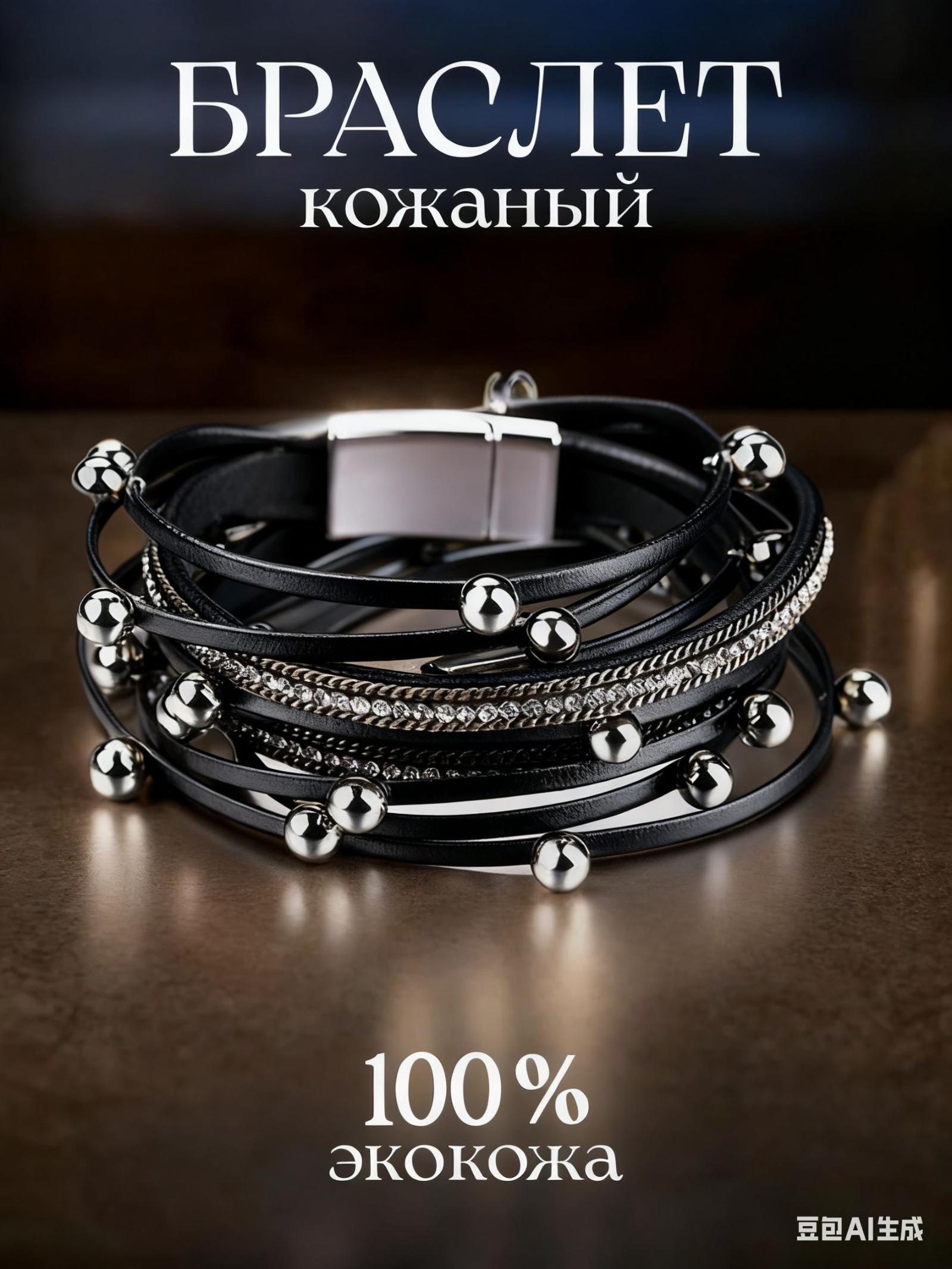 

Женский многослойный кожаный браслет Модный браслет с бриллиантами и магнитной застежкой