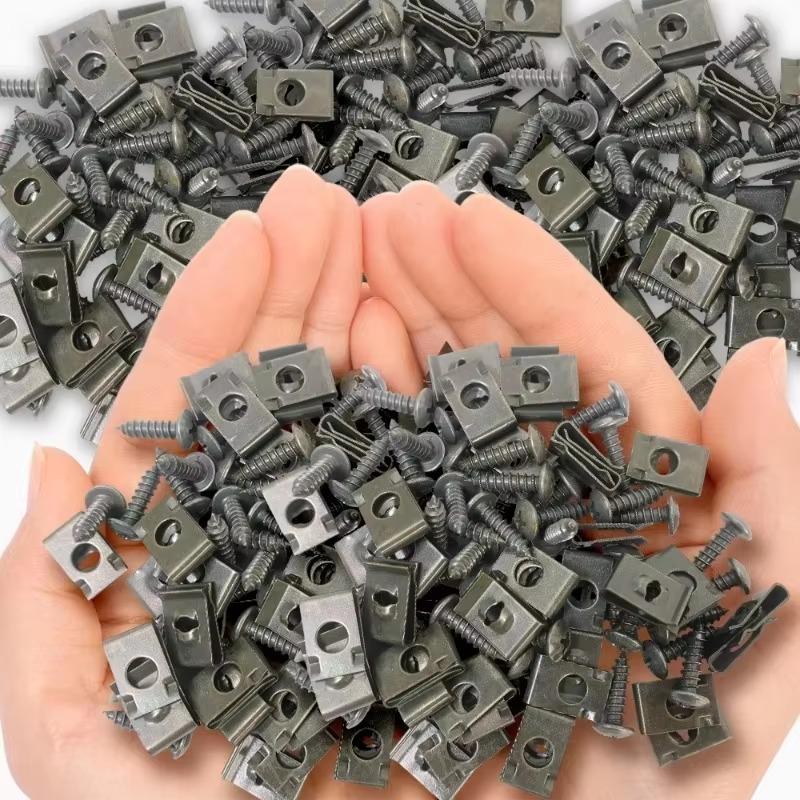 60/20Pcs Car Metal Screw Fastener U-Type Clips Anti-rust Clamp Fastener Bumper Fender Trim Panel Fastener Board Clip Accessories