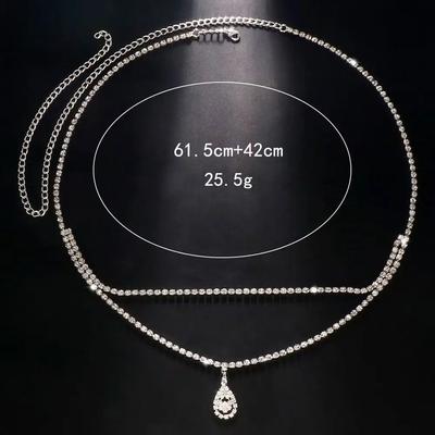 Luxury Rhinestone Double Chain Water Drop Waist Chains Body Jewelry for Women Crystal Body Belly Chain Body Decoration Accessory