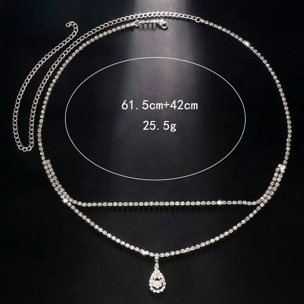 Luxury Rhinestone Double Chain Water Drop Waist Chains Body Jewelry for Women Crystal Body Belly Chain Body Decoration Accessory