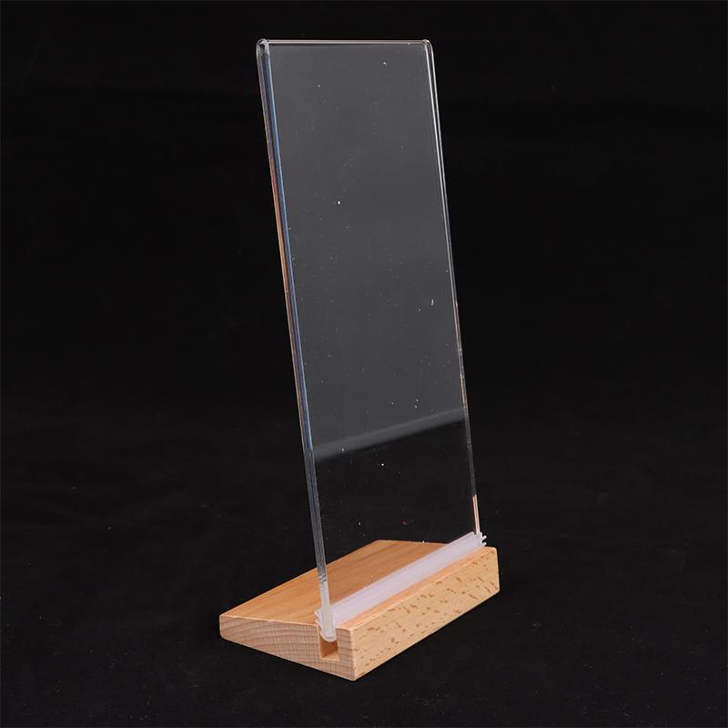 Table Top Wooden Acrylic Sign Holder Display Stand Double Sided, Bottom Load, Portrait Style Menu Paper Ad Photo Picture Frame