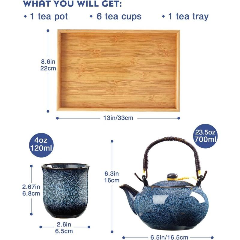 ChineseTea Sets - White Porcelain Tea Set with 1 Teapot Set, 6 Tea Cups, 1 Tea Tray, 1 Stainless Infuser, Minimalist Household Tea-things