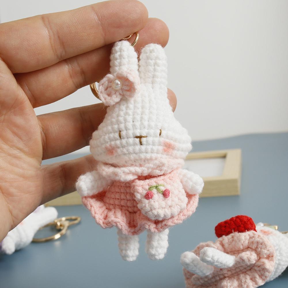 Handmaking Bunny Keyrings Knitting Rabbit Doll Pendant Creative Crochet Keyrings  Backpack