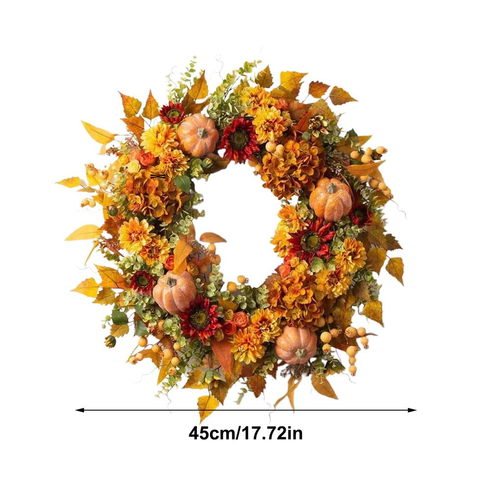 Artificial Autumn Flower Wreath With Pumpkins, Sunflowers, Maple,for Front Door, Home Thanksgiving, Halloween Harvest Decor