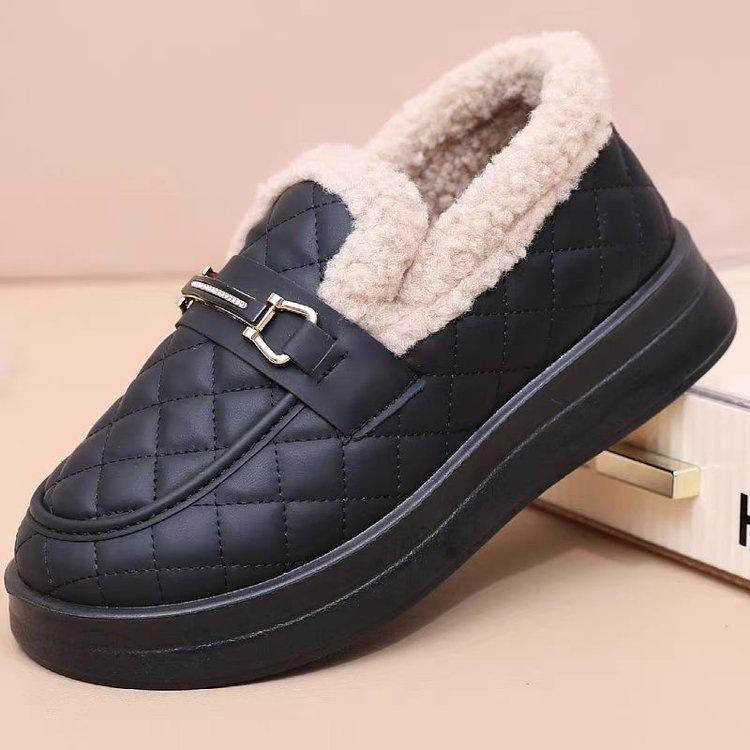 Soft Leather and Velvet Small Leather Shoes, New Winter Fluffy Shoes, Thick Heels and Thick Soles.