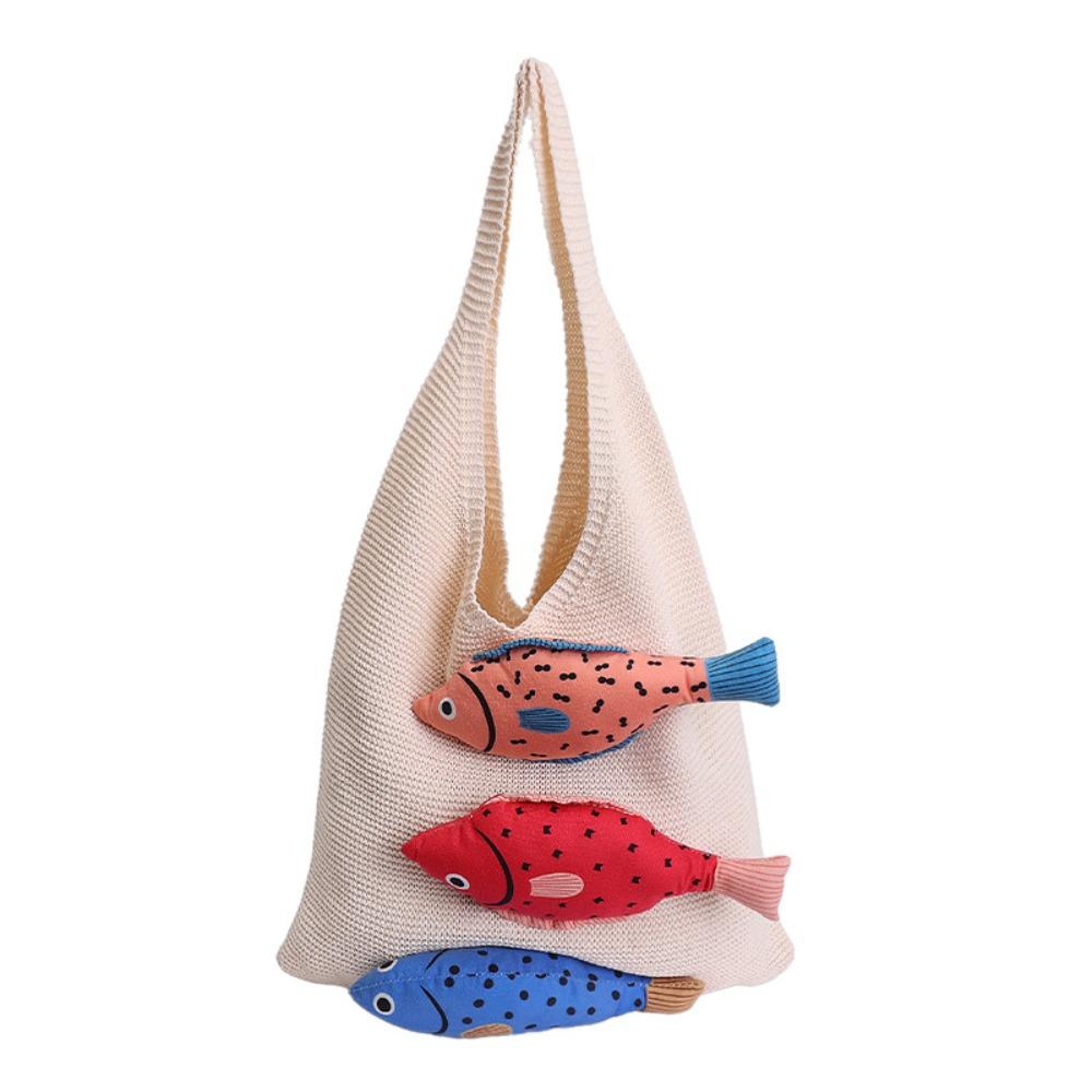 Summer Hollow Out Knitted Bag Crochet Fish Shoulder Bag Casual Weave Knitted Bag  Summer