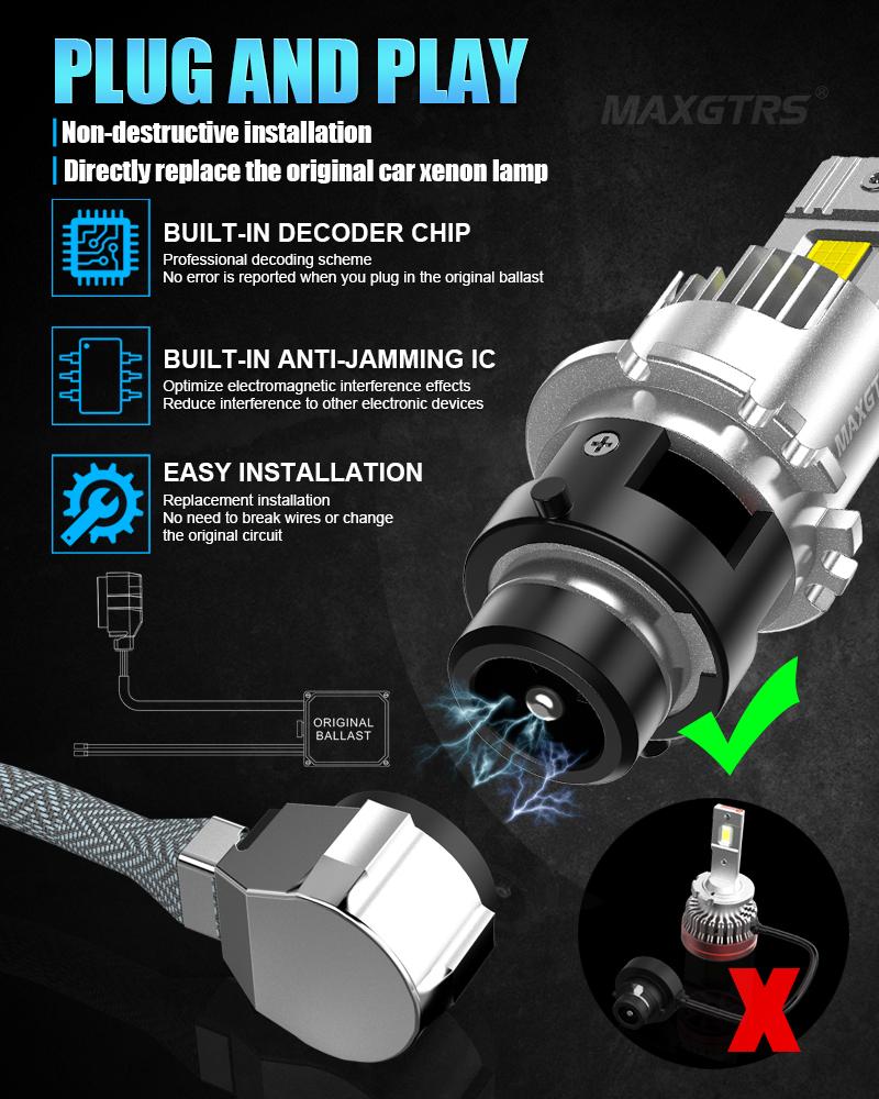 MAXGTRS 2x D1S D4S D4R D2R D2S LED Headlight Bulbs 6000K White Conversion Kit Plug and Play Xenon HID Light Replacement CANBUS Error Free