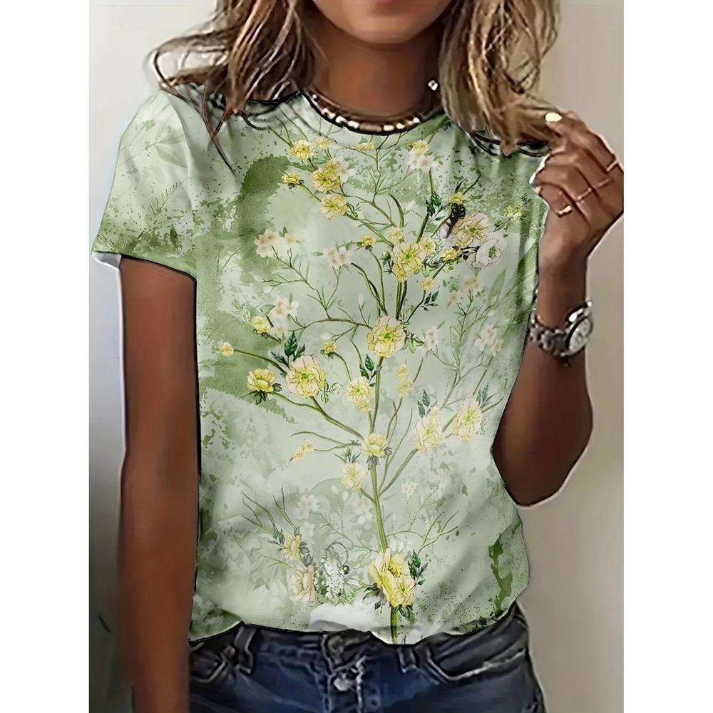 Women's T Shirt Floral Graphic Plants Vintage Stylish Classic Short Sleeve Crew Neck Tee Regular Tops Vacation Wear Print Summer