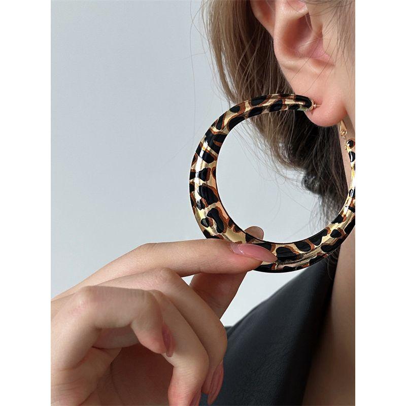 Fashion Exaggerated Leopard Print Big Circle Earrings Female Stylish Sexy Geometric Earring Eardrop Ear Stud Earring Accessories