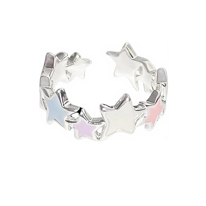 Dopamine Dripping Oil Opening Flower Star Ring Female Niche High Sense Index Finger Ring Folding Wearing Light Luxury Ring