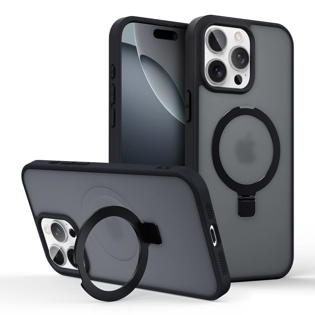 Applicable iPhone Magnetic metal bracket Mobile phone case Apple 16 matte skin feel anti-drop protective cover