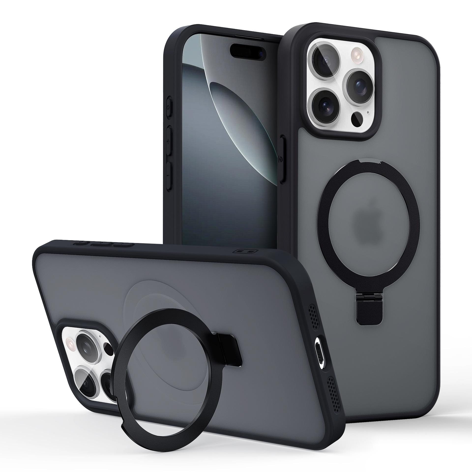 

Applicable iPhone Magnetic metal bracket Mobile phone case Apple 16 matte skin feel anti-drop protective cover iPhone17Promax