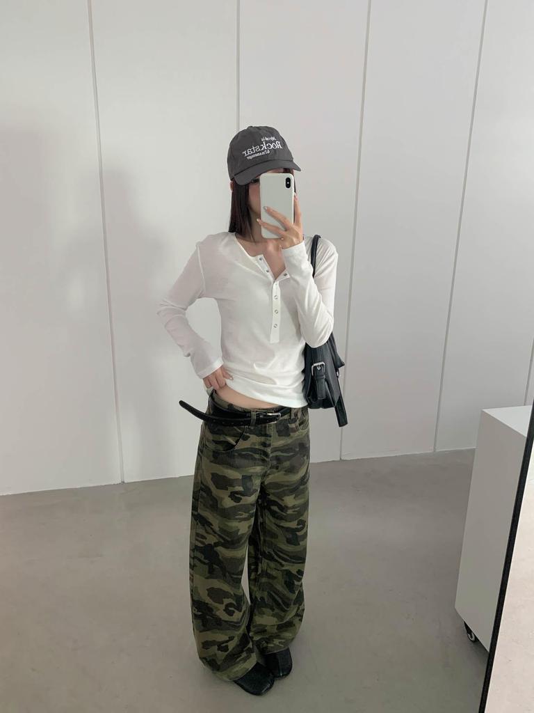 GAGD Women's High-Waisted Camouflage Cotton Jeans - Slimming Wide-Leg, Spring/Summer Collection
