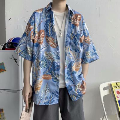Camisa havaiana masculina casual com flores, estilo hong kong, camisa retrô de praia, casal floral, camisa de manga curta masculina