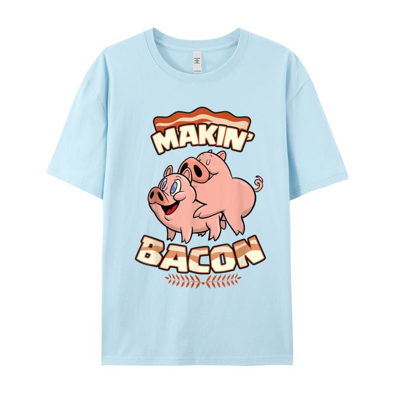 Makin Bacon Tshirt Pig Funny Tshirt Letter Short Sleeve Graphic Round Collar Pure Cotton Tops Tees Tee Shirt Grandpa Summer