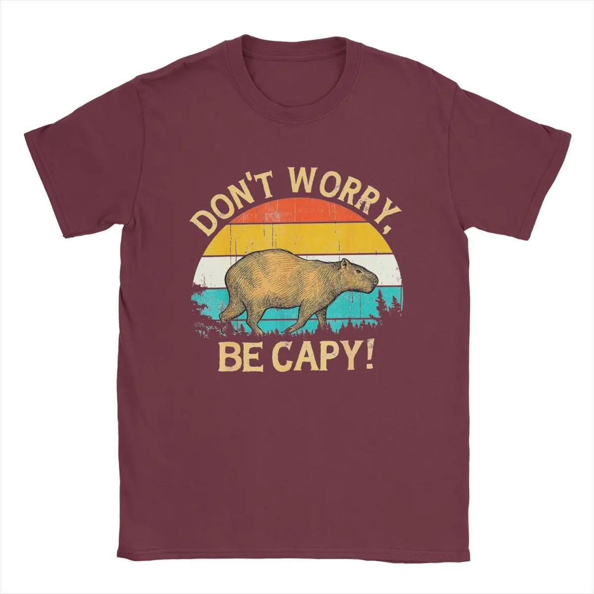 

Capybara Retro Style Don t Worry Be Capy Men T Shirt Leisure Tee Shirt O Neck T-Shirt 100% Cotton Gift Idea Clothing XXXXXL бордовий