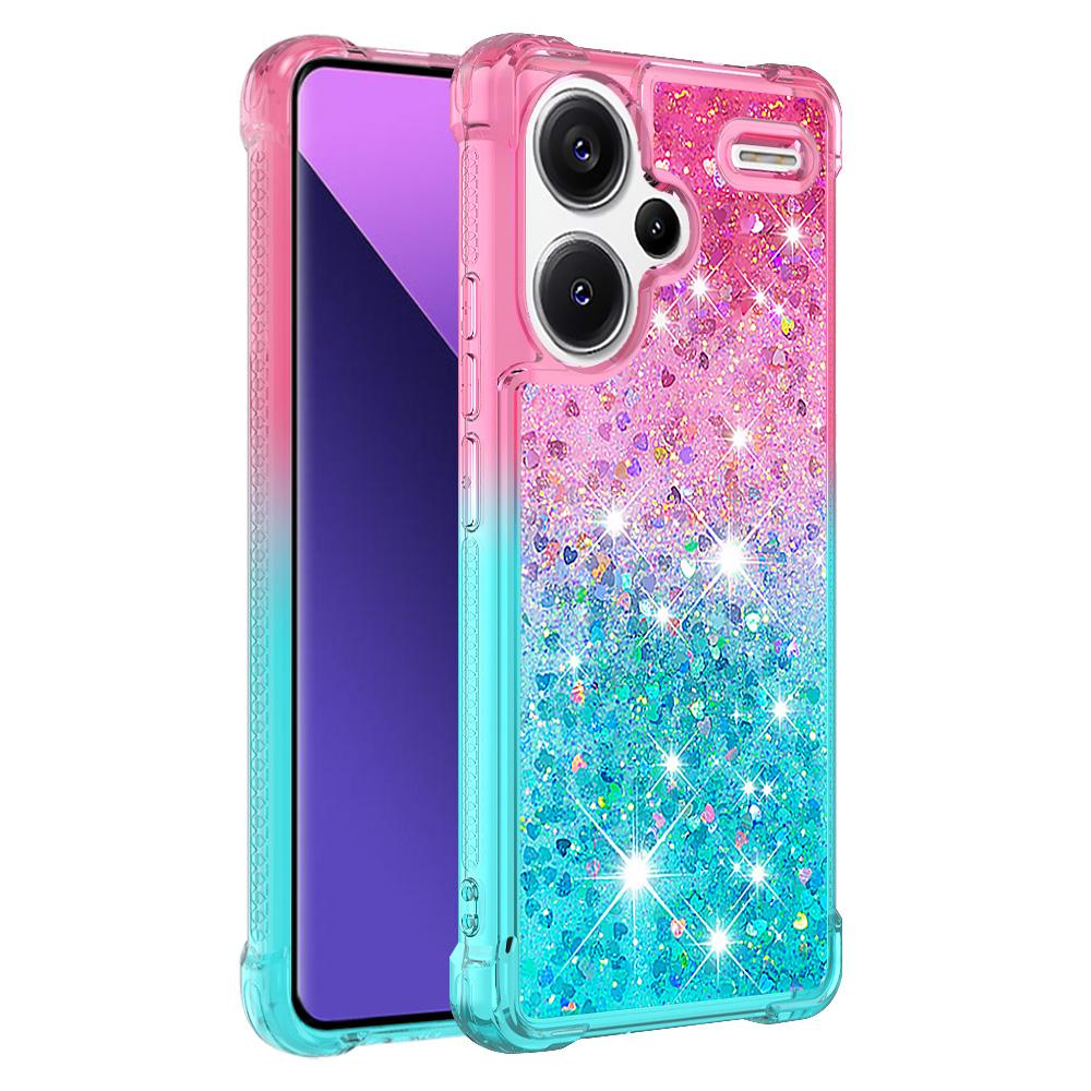 

For Xiaomi Redmi Note 13 Pro+ 5G TPU Case Gradient Quicksand Phone Back Cover Pink+Sky Blue