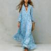 2026 New Leopard Print Deep V-neck Long-sleeved Dress, Bohemian Vacation Style Long
