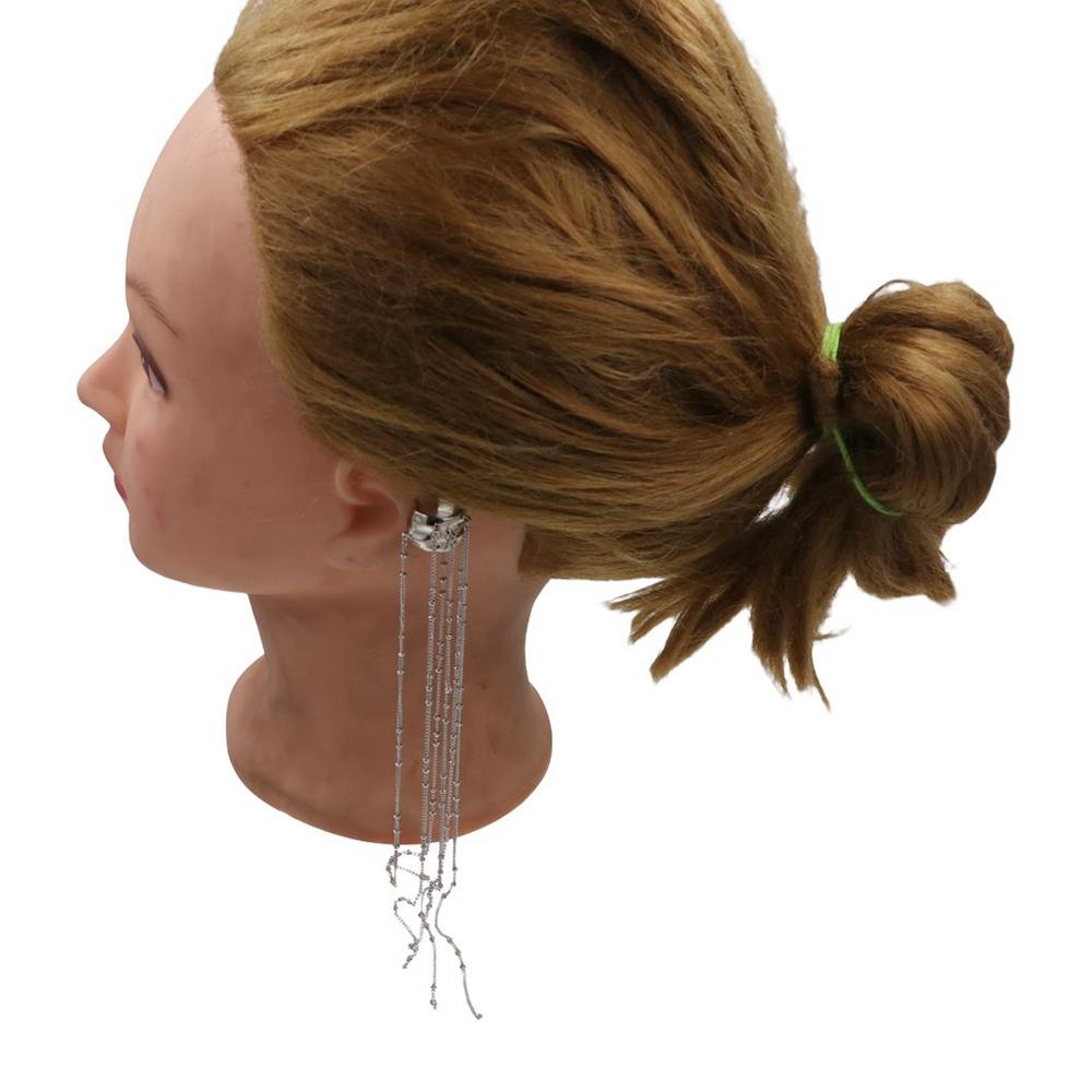 Fashion C-shaped Earrings Zinc Zinc Alloy Ear Cuff Without Piercing C-shaped Tassel Long Ear Clip  Girl