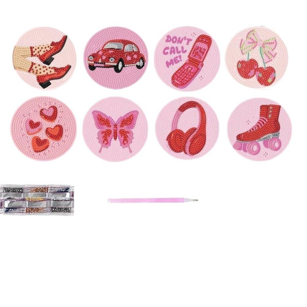 DIY Diamond Painting Point Diamond Coaster, Full Diamond Round Valentine's Day Thermal Insulation Mat, Diamond Painting Coaster