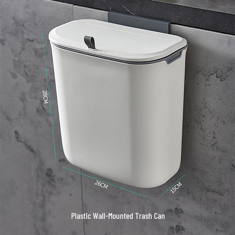 Wall-Mounted Sliding Lid Trash Can for Cabinet or Bathroom, Large Plastic
