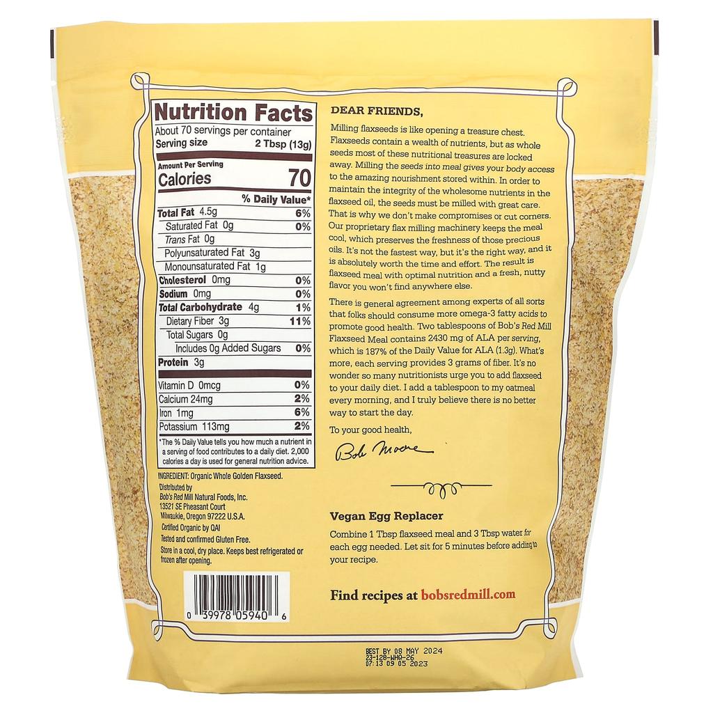Bob'S Red Mill, Organic Golden Flaxseed Wheat, 907G (32Oz)