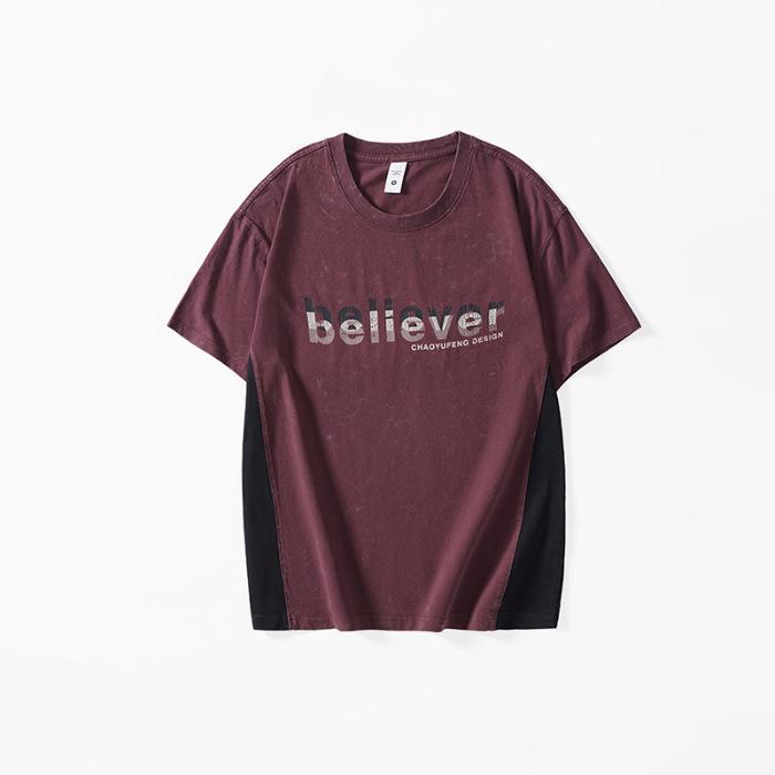 

Heavy Washed Short Sleeve Men s T-shirt for Summer New American Retro Large Size T-shirt 4XL