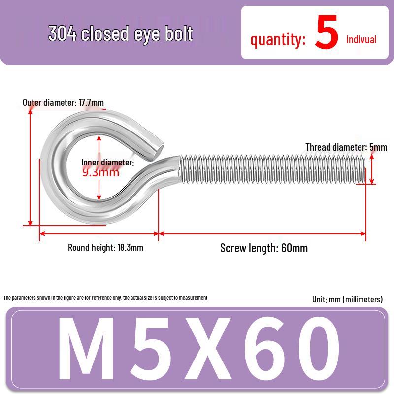 304 Stainless Steel Eyebolt with Ring Hook – Machine Thread Closed Eye Bolt (M4 M5 M6 M8)