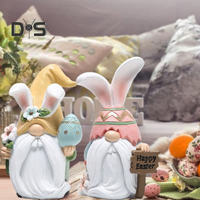 Gnomo con Orecchie da Coniglio di Pasqua Statuetta Uovo Colorato Elfo Senza Volto Nano Scultura Statua in Resina Decorazione Ornamento per Scrivania Casa Ufficio