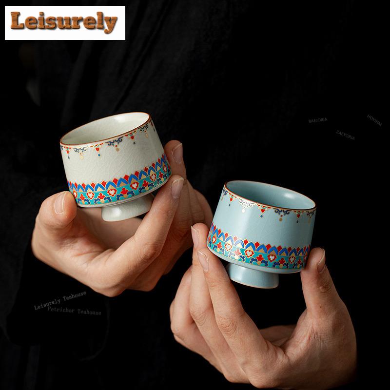 Dunhuang Ru Kiln Teacup Creative Tea Bowl Beautiful Tea Cup Tea-tasting Meditation Cup Chazhan Master Cups Tea Items Accessories